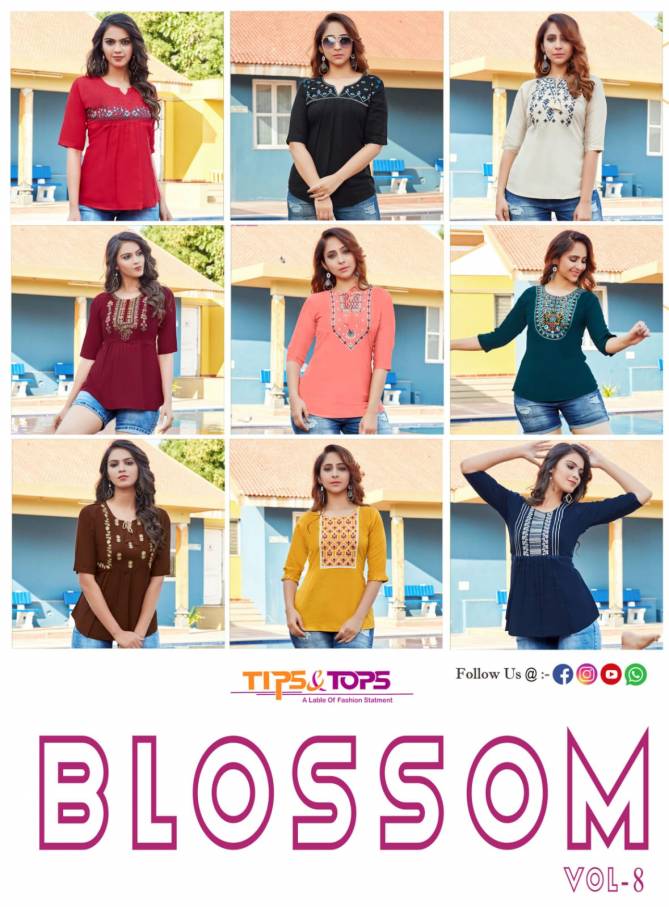 Tips Tops Blossom 8 Fancy Ethnic Wear Rayon Designer Short Top Collection